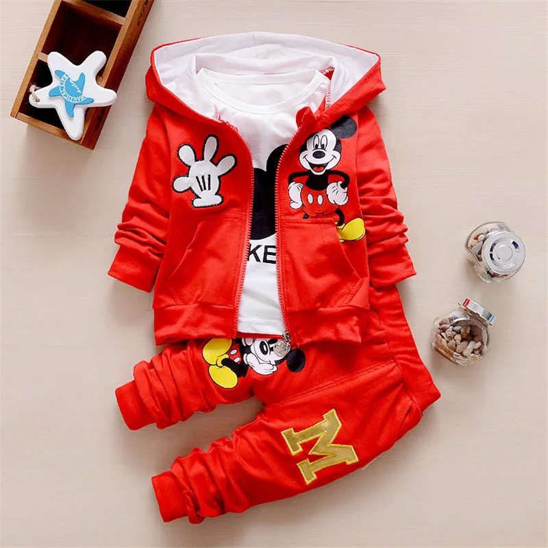 2017 New Children Kids Boys Clothing Set Autumn Winter 3 Piece Sets Hooded Coat Suits Fall Cotton Baby Boys Clothes mouse