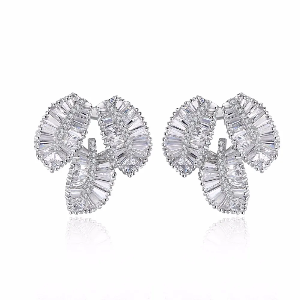 

LUOTEEMI New Elegant Leaf Shaped Luxury Clear Cubic Zirconia Statement Big Stud Earring For Women Wedding Party Jewelry Earrings