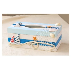 Image of Mediterranean Marine Style Home Decoration Mini Wooden Tissue Box