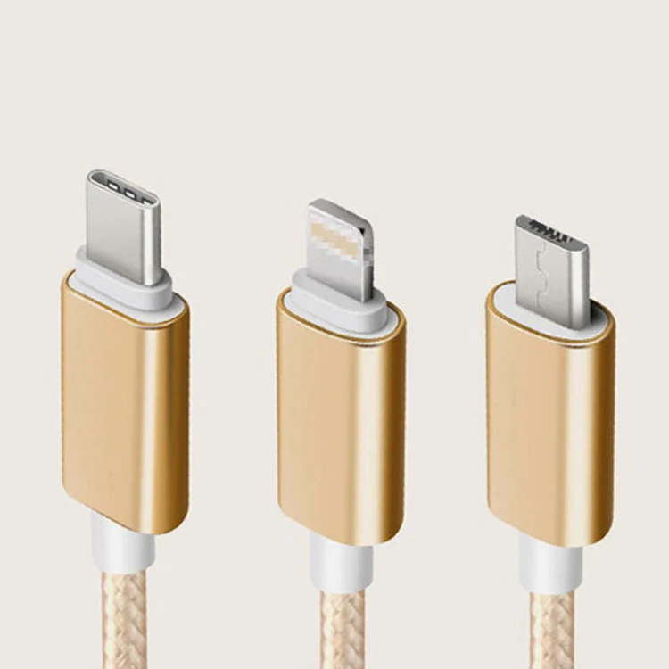 

2019 New Trending Product Mini Keychain Retractable USB Charging Cable 3 in 1 For mobile phone Micro Type-C, Golden/oem