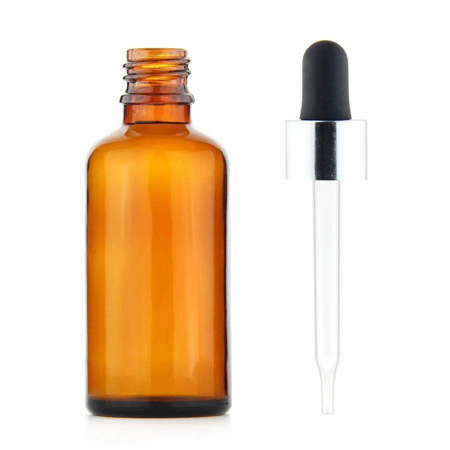 闪亮的银帽 50毫升琥珀色圆形玻璃瓶