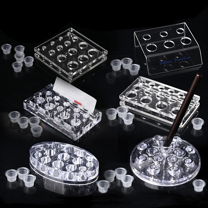 Rectangular Acrylic Tattoo Ink Cup Rack Clear Permanent Ink Holder Stand Acrylic Makeup Pigment
