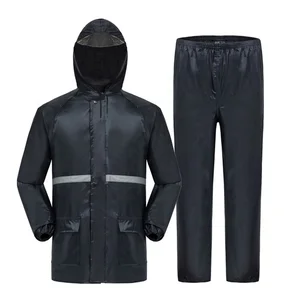 Image of Cheap Custom Logo Unisex Navy Polyester Taffeta Reflective Raincoat Covers Full Body Jacket Rain Suit Coat