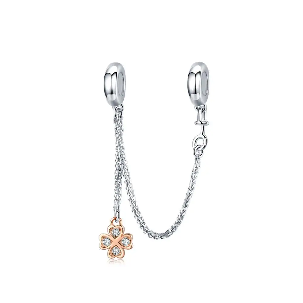

New Arrival Four Leaf Clover Safety Chain Charm with Silicone