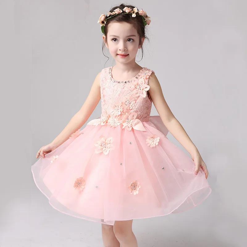

Wholesale Girl Princess Dress Lace Fabric Baby Girl Birthday Dress with Bowknot LS1691, N/a