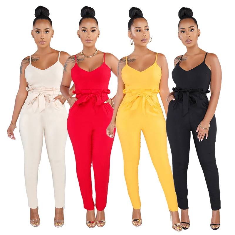 

trendy summer pure color jumpsuit for women strap sexy jumpsuits club wear
