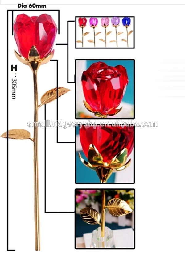 K9 Crystal Glass Red Crystal Rose Souvenir Table Decoration Crystal Glass For Gifts factory