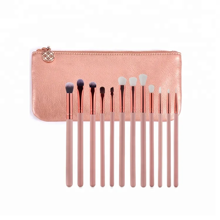 

2018 new product 12pcs vegan travel eye shadow brush with bag, Pink/black