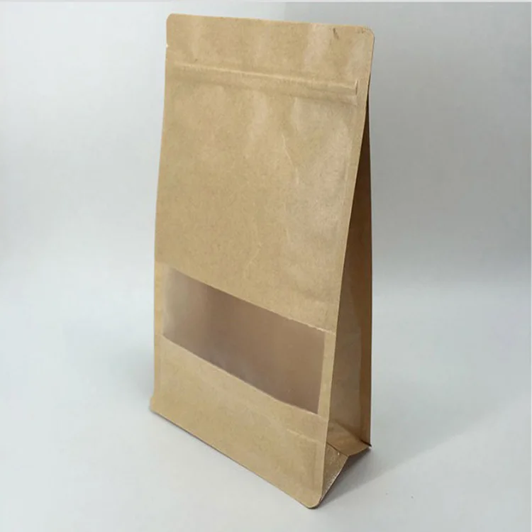 Flat bottom brown kraft paper bag zipper with frosted window