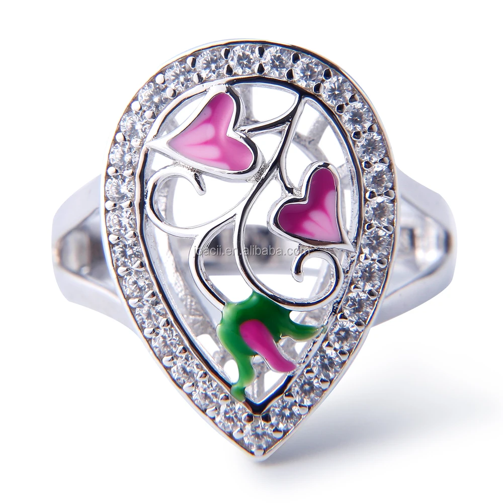 Joacii Newest 925 Silver China Enamel Craft Cz Jewelry Ring With 18K Gold Plated