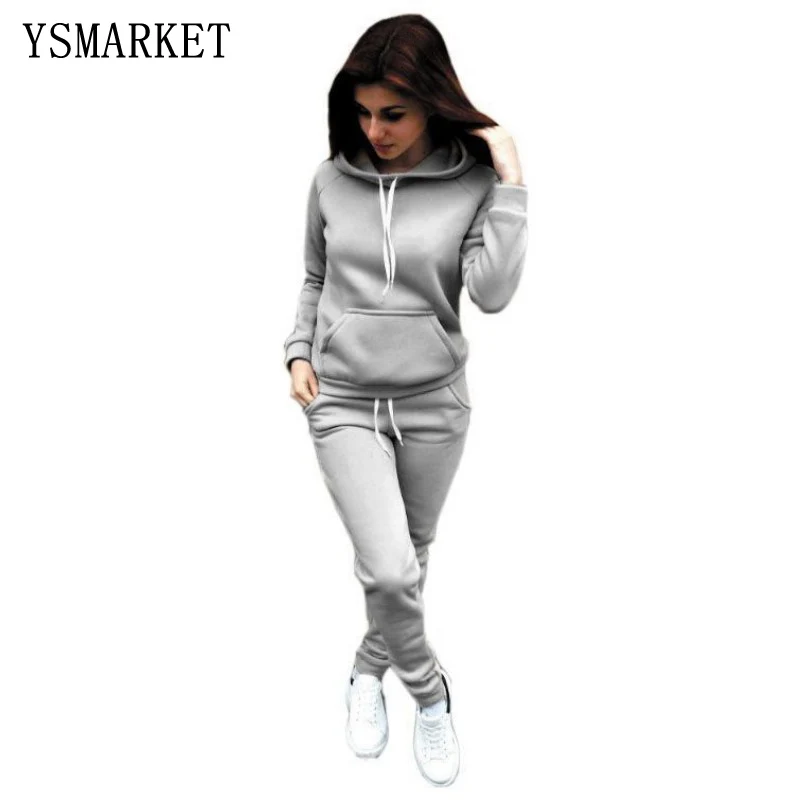 YSMARKET  Autumn Spring Tracksuit Women Casual Slim Pant Suits 2 Piece Set Women Hooded Hoodies And Trouser Pants Track Suit