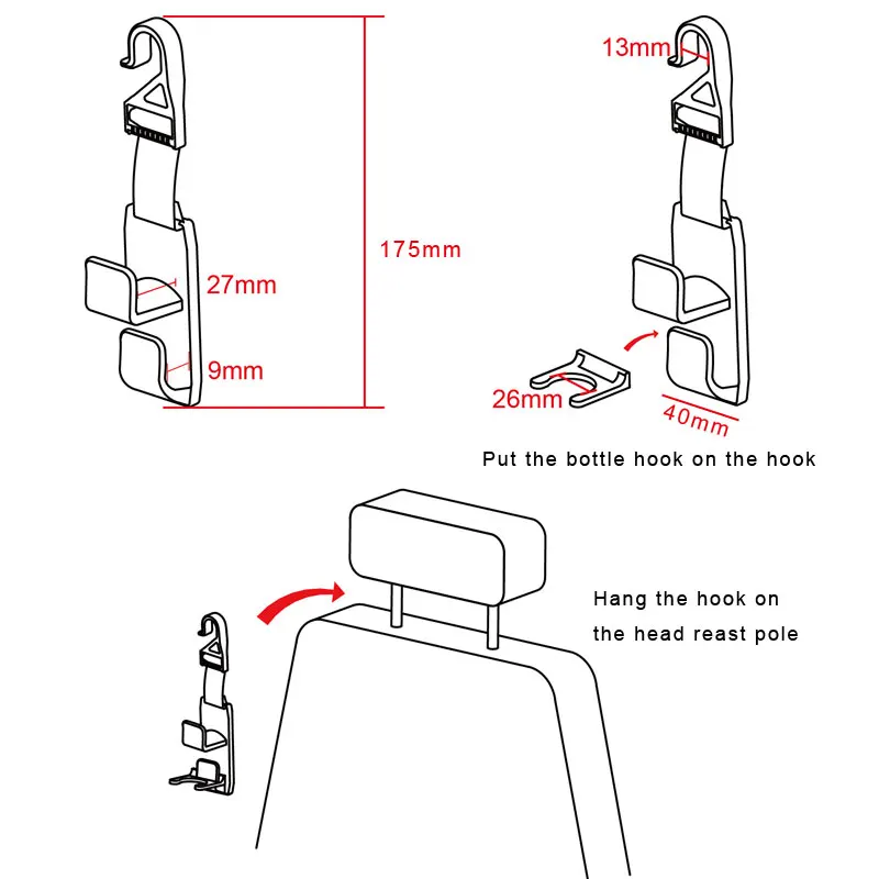 Strong and Durable Car Vehicle Seat back Headrest Hanger Holder Hook for Handbags Purses Coats and Grocery Bags