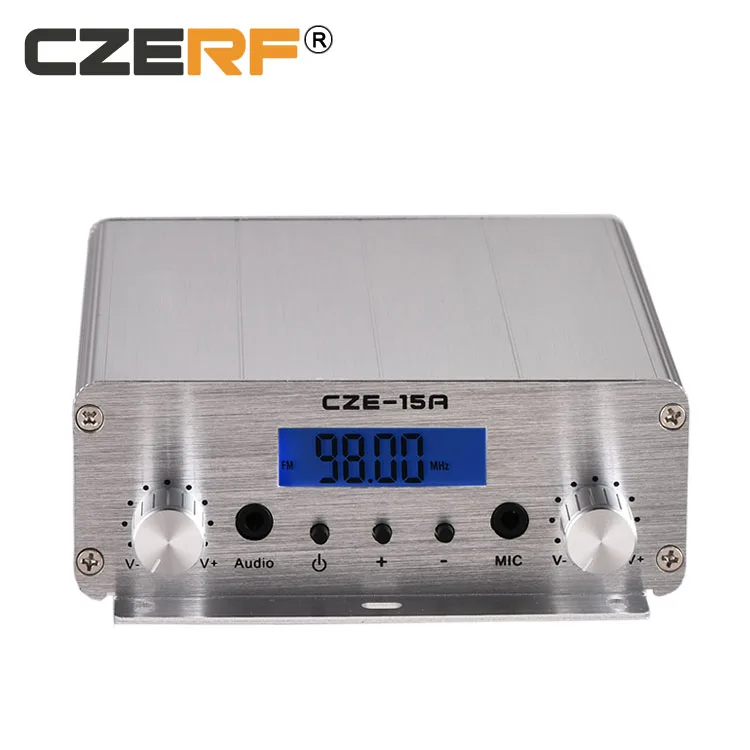 

CZE-15A 2w/15w FM Transmitter Long Range Wireless Mini Radio Broadcast Stereo Station PLL Wireless Music LCD Display, Silver