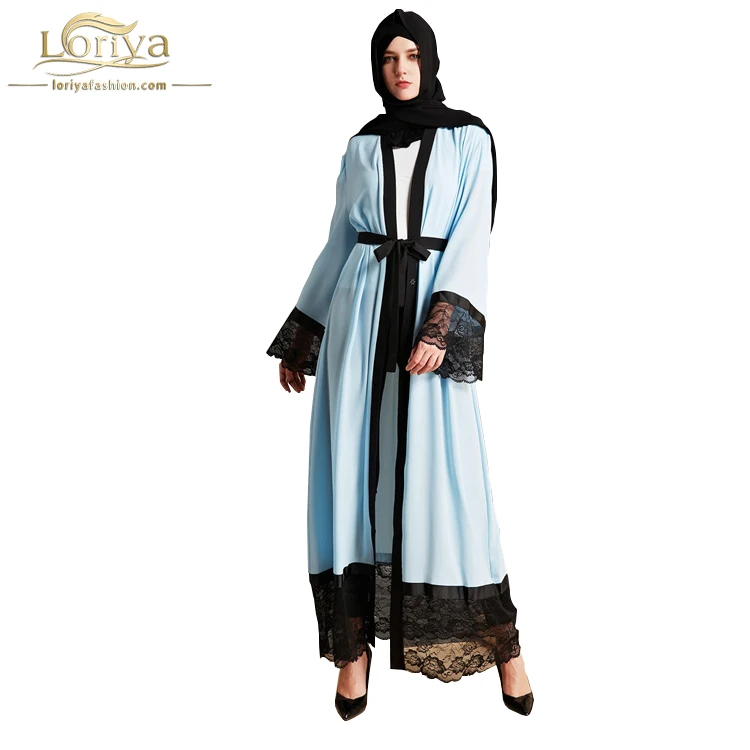 

Latest abaya fashion wholesale islamic clothing front open abaya, Light blue