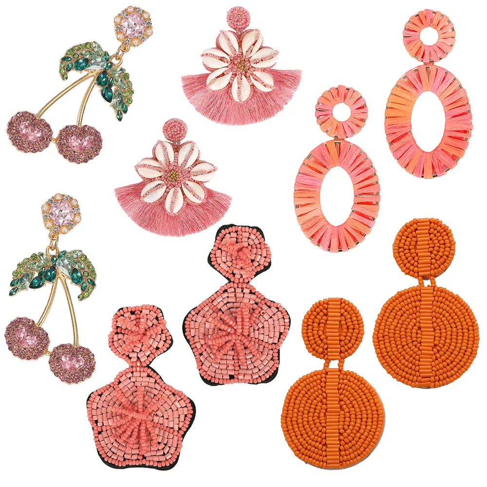 

19077 Dvacaman 2019 Fashion Bohemian Multicolor Fringed Dangle Beaded Statement Drop Tassel Earrings Women Gift Party, As picture