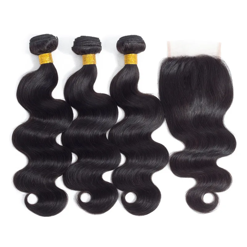 

3 bundles Unprocessed Brazilian Virgin Remy Body wave Human Hair Weaves with 1bundle 4*4 lace frontal closure