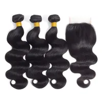 

3 bundles Unprocessed Brazilian Virgin Remy Bodywave Human Hair Weaves with 1bundle 4*4 lace frontal closure