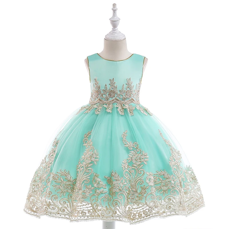 

Unique Golden Embroidered Flower Girls Dresses Kids Princess Dresses