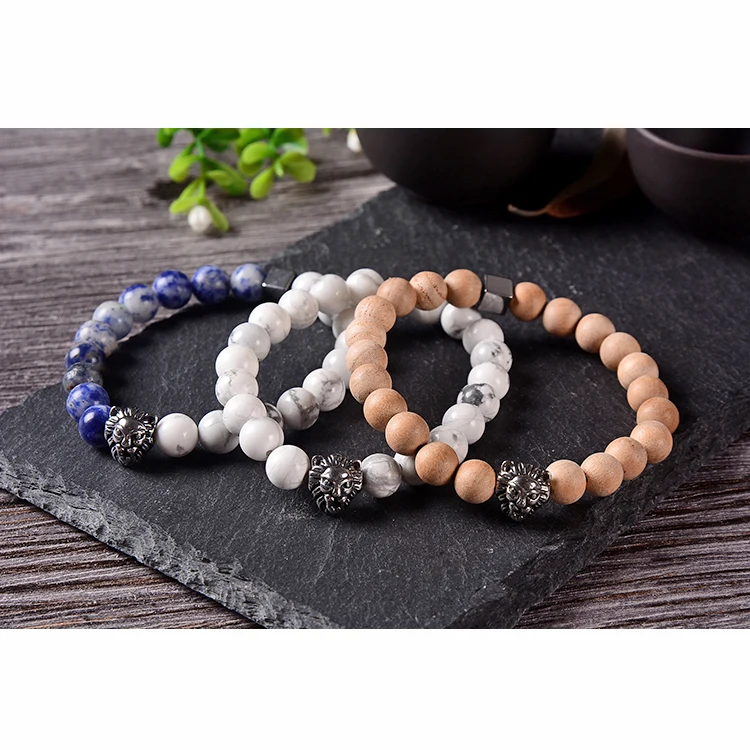 

BN3004 stainless steel lion head beaded bracelet men ,natural stone jewelry for men, Multicolor for your choice;please contact us get color card