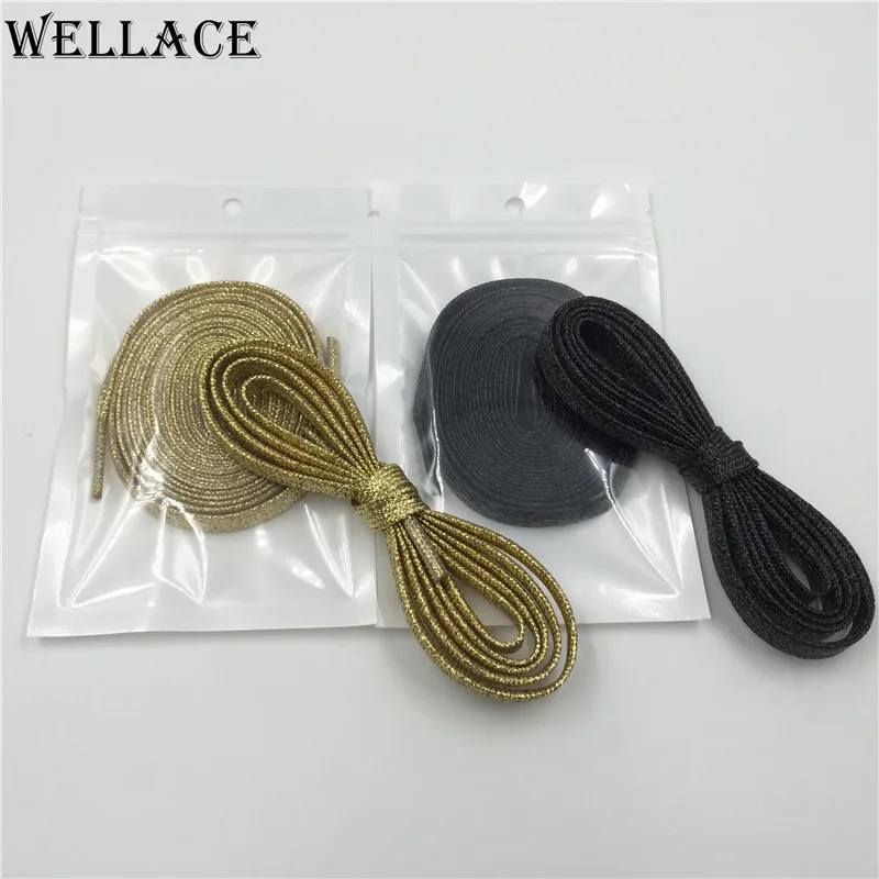 

weiou laces Fashion Metallic Glitter Gold Shoelaces Unique Sparkle Flat Shoe Laces String For Sneaker Sport Dress Boots Running, Silver,gold,black etc.