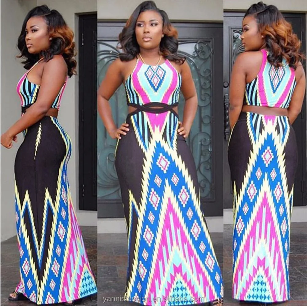 

New Fashion Women High Waist Big Swing Dashiki African Wrap Dress National Printed Dashiki Wrap Around Skirt Maxi Dress