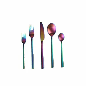 Image of 20 Piece Stainless Steel Heavy Weight Mirror Color Rainbow Cutlery Restaurant Flatware Set