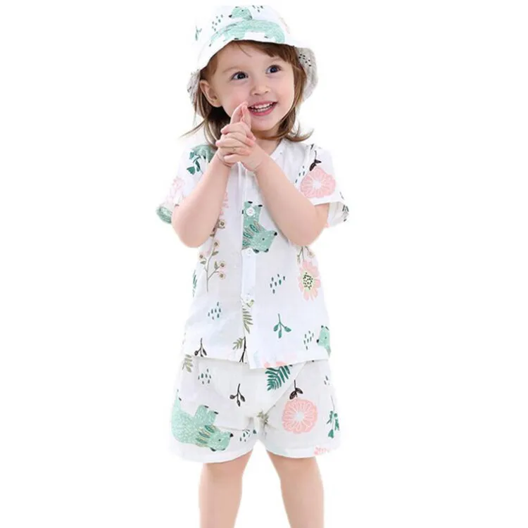 

Colortex hot sale Baby Boys and Girls Clothing Sets Summer Baby Clothes Short Sleeve Printing Muslin clothes sert 2PCS, Picture shows