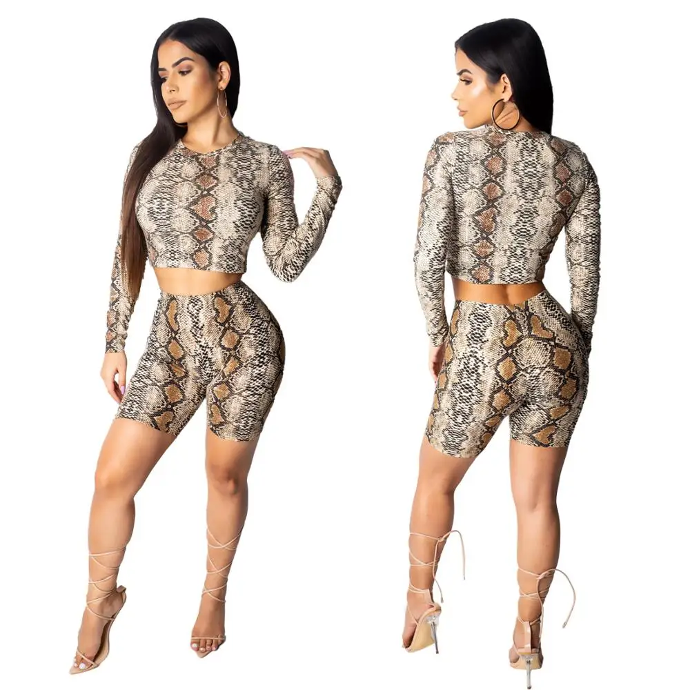 

CY1105 2019 New Women Yoga Set Sports Top and Short Leggings Set Fitness Clothing Activewear Print Cropped Two Pieces 1 Piece, Snake print