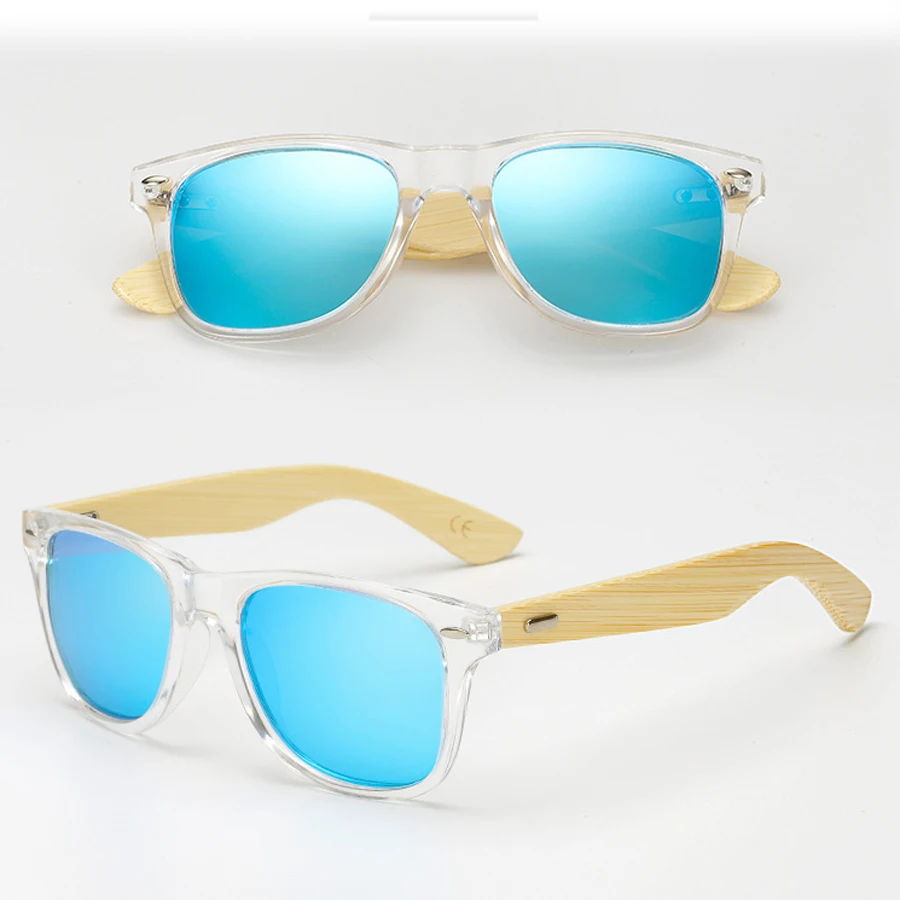

Wholesale china uv400 polarized custom logo transparent clear PC polycarbonate bamboo wood temple sunglasses