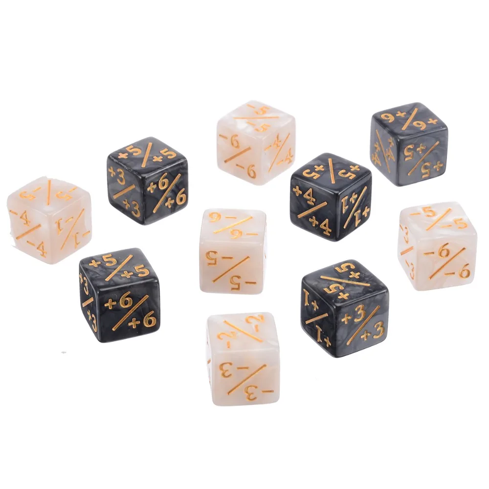 10pcs Six-sided Counters 1/+1 Dice White Black Party Home Kids Toy D TS 