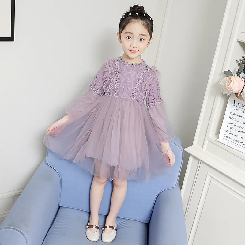 

S64778A Spring Girl Puff sleeve Dresses baby Girls Lace Princess dresses
