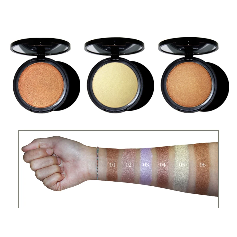 

Private label Wholesale Small MOQ Gold 6 Color Single Highlighter Pressed Powder Makeup