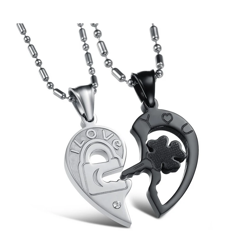 

New Personality Couple Necklace Pair Half Heart Puzzle Stainless Steel Love Necklace Valentine's Day Gift For Couple