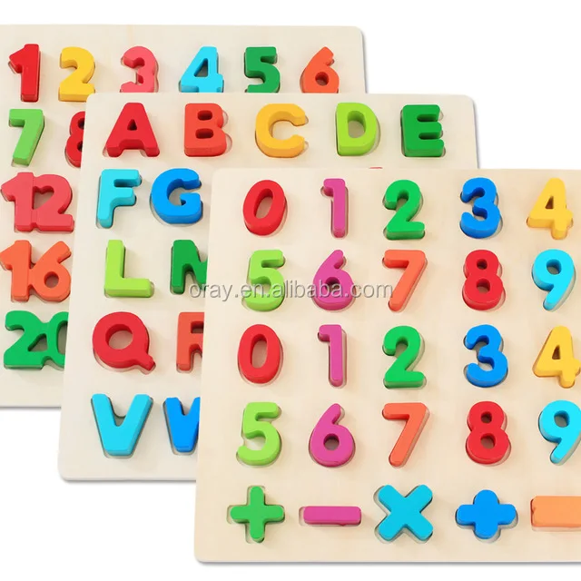 Wooden Coloured Alphabet Number Puzzle Board Children Learning Toy CB 