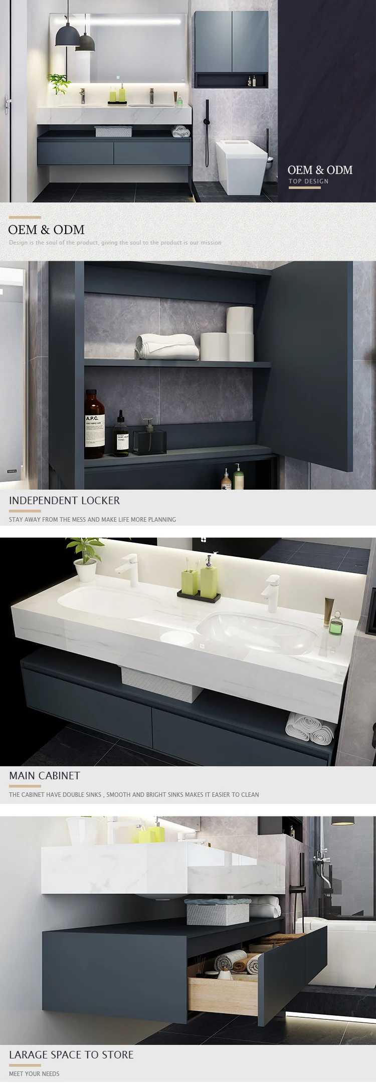 Modern Solid Wood Bathroom Vanity Cabinet With Medicine Cabinet