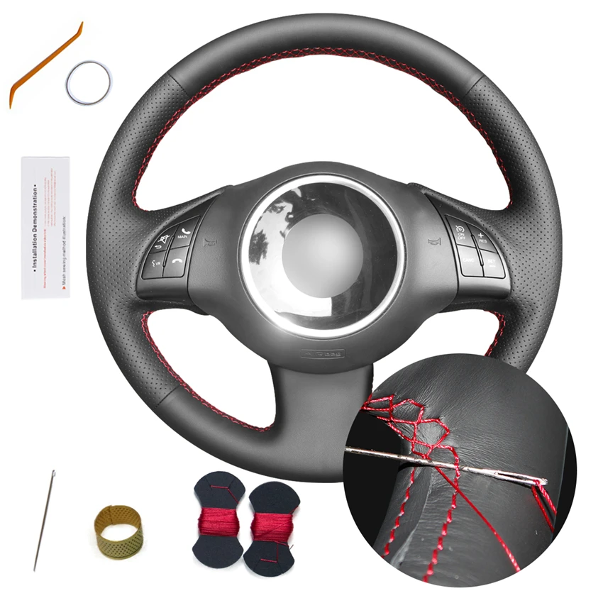 

Custom Hand Sewing Black Artificial Leather Steering Wheel Cover for Fiat 500 500c 2008 2009 2010 2011 2012