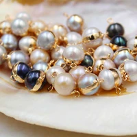 

natural cultured freshwater pearl round ball pearl connectors white black color with golden silver plated