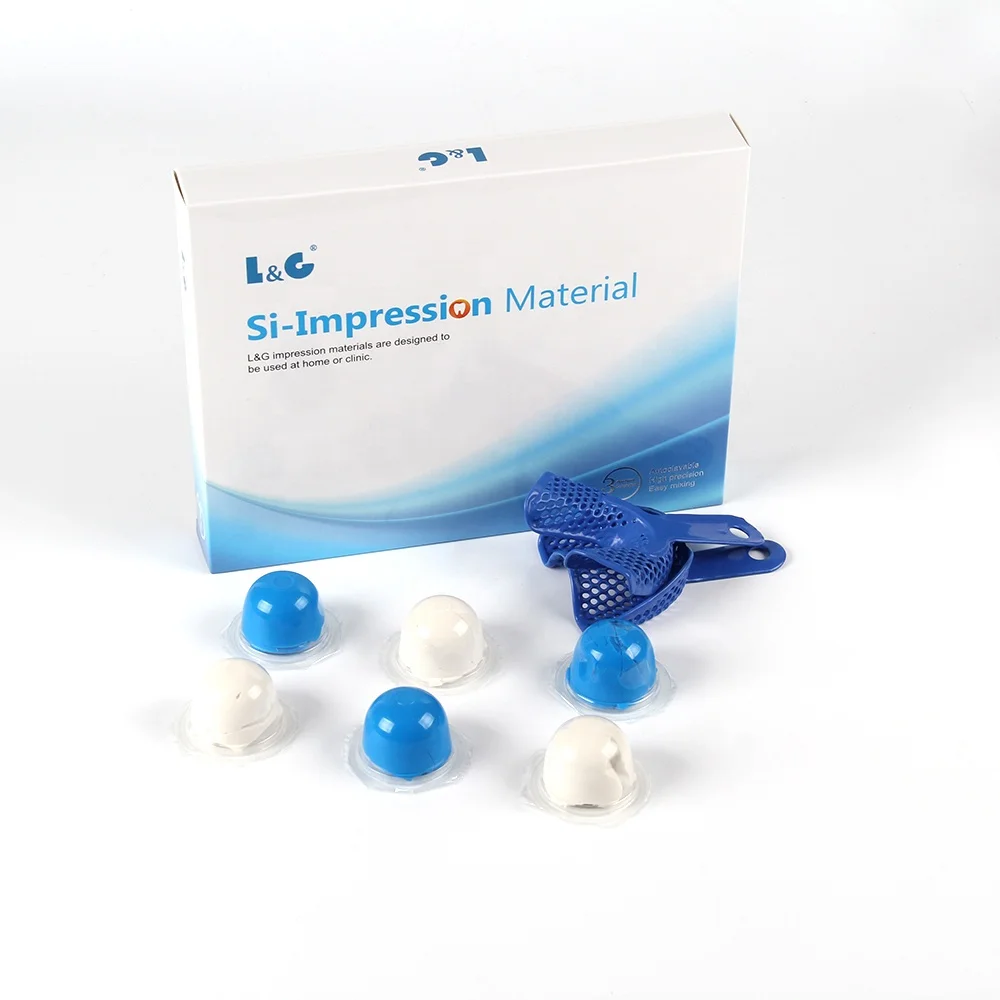 CE Approved OEM Private Label Dental Silicone Impression Material Putty With Dental Impression Tray, Blue and white