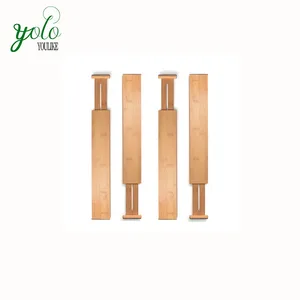 Image of High Quality Wooden Expandable Kitchen Organizer ,Adjustable Bamboo Drawer Divider With 4 Pieces