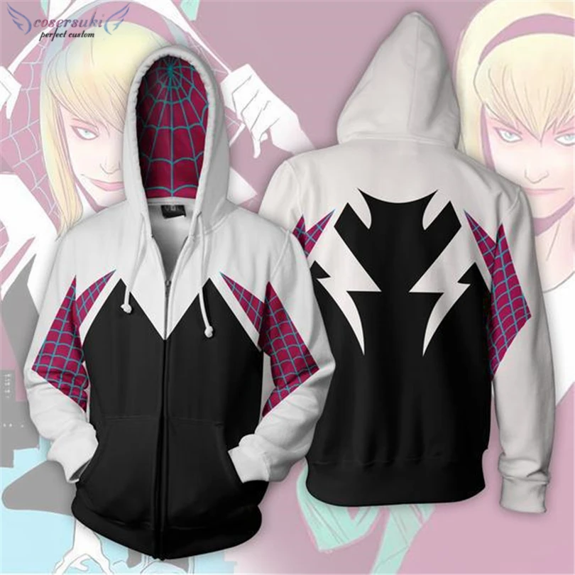 

Spider Gwen Super hero hoodies 3D printing Cosplay Halloween Carnival party costume