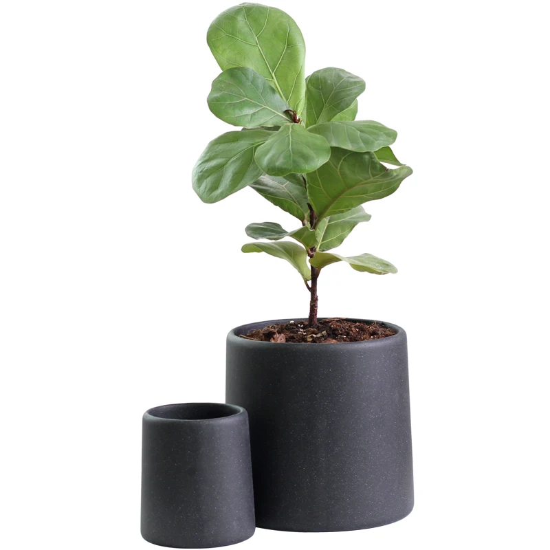 

Conical shape cement concrete flower pots with painted color white black for home garden decoration, Black / white