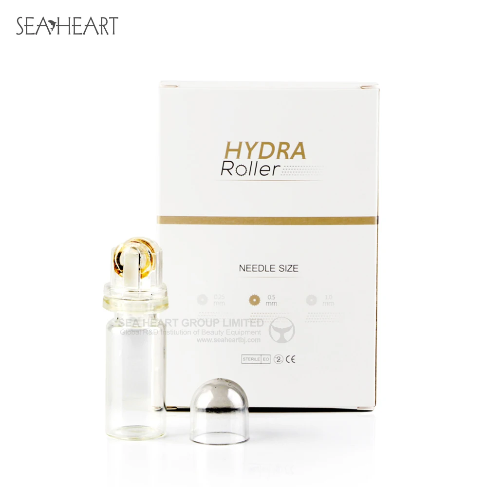 

New Titanium Microneedle Hydra Roller 64 Gold Tips Derma Roller Bottle for Hyaluronic Acid