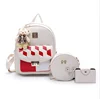 2018 vintage 3pcs/set Backpack with small Bear school Girl Pu Leather backpacks bags