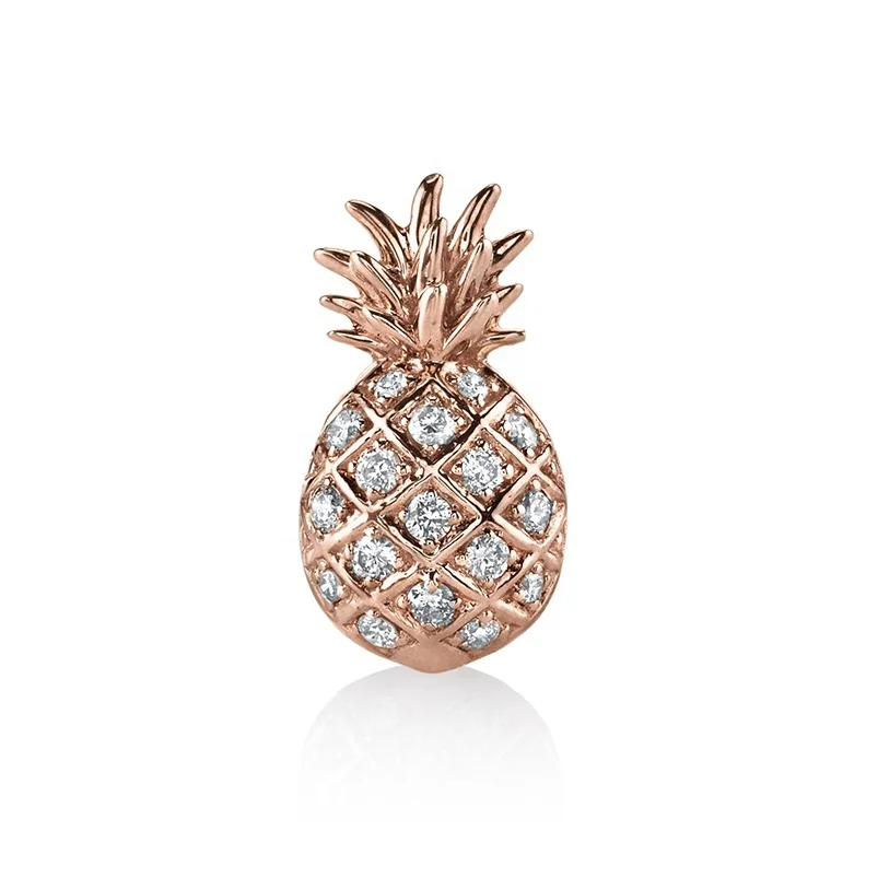 

14K rose gold plate crystal pineapple stud earrings for women jewelry