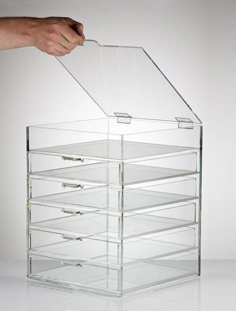 Customized 6 Layers Clear Plastic Acrylic Hinged Lid Storage Box With