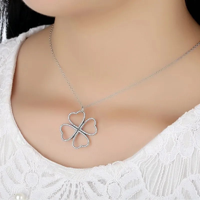 

Cute 925 Silver Petals Of Love Clover Girls Necklace Jewelry Wholesale