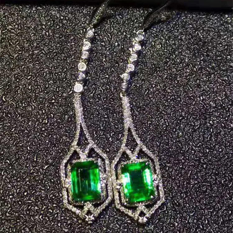 

beautiful green gemstone earrdrion jewelry with diamond 18k gold 1.9ct natural vividgreen emerald pendant earring for women
