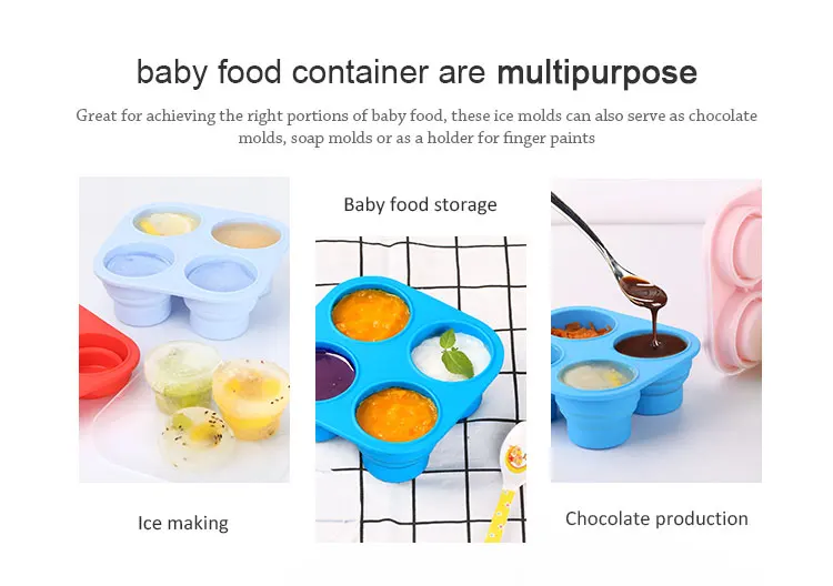Eco Friendly Collapsible Silicone Baby Airtight Food Grade Freezing Container Storage Set With