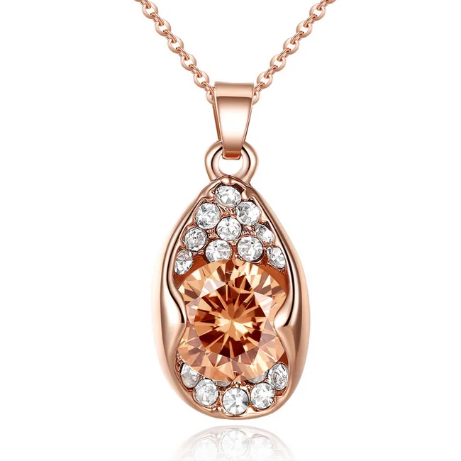 

Rose gold big zircon necklace Large drops crystal necklace