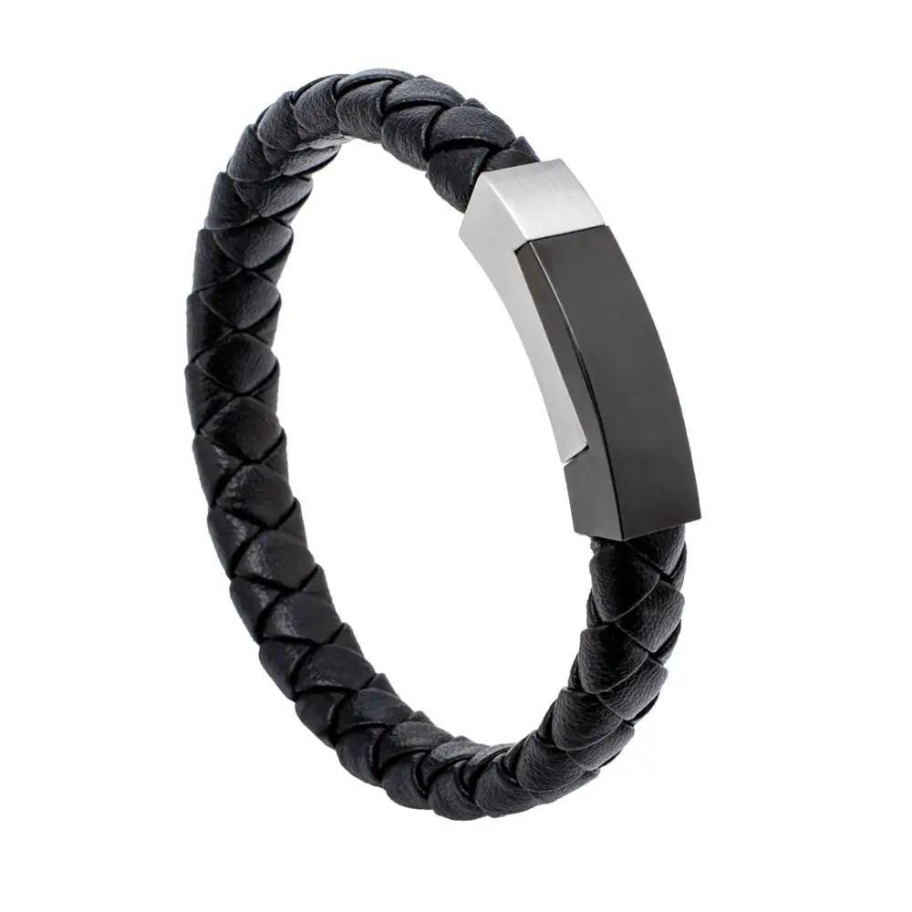 

Hot New Products Mens Black Gold Plated Stainless Steel Braided Leather Bracelet